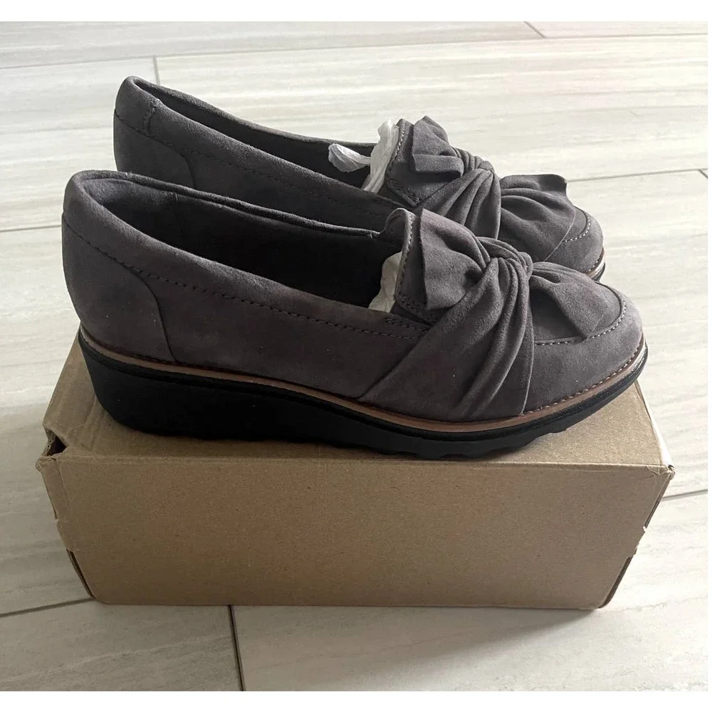 Clarks Gray Suede Loafers - Picture 3 of 5